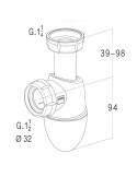 Dimensions Siphon de lavabo réglable à joints intégrés Sortie Ø 32 mm EASYPHON