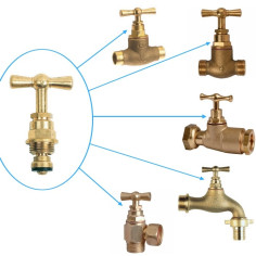 Tête à potence laiton avec clapet pour robinet d'arrosage et robinet d'arrêt.