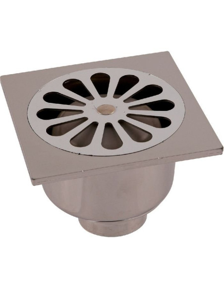 Siphon de sol grille Inox 140 x 140 mm sortie verticale Ø 40 mm - GRANSIRE