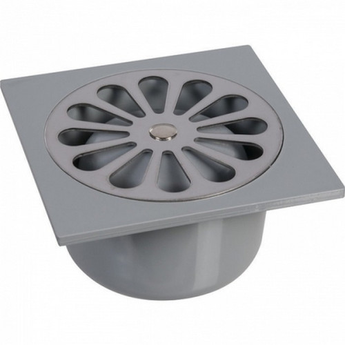 Siphon de sol PVC avec grille Inox 140 x140 mm - Gris