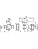 Dimensions vanne laiton à purge F 3/4" (20x27) - PE Ø 25 mm pour compteur - RAVANI