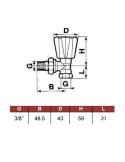 Dimensions Robinet manuel 3/8" de radiateur équerre femelle - COMAP