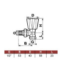 Dimensions Robinet manuel 1/2" de radiateur équerre femelle EuroSar - COMAP