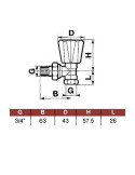 Dimensions Robinet manuel 3/4" de radiateur équerre femelle EuroSar - COMAP