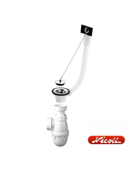 Vidage évier inox Ø 50 mm complet à chaînette avec trop-plein - NICOLL 0204315