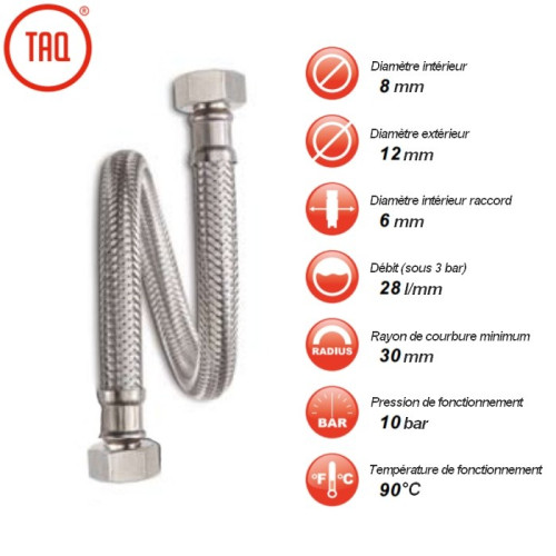 Flexible de raccordement Inox Femelle-Femelle Ø int. 8mm