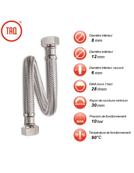Flexible Inox sanitaire Femelle-Femelle Ø int. 8mm - TUCAI