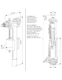 Dimensions Kit mécanisme OPTIMA S double chasse + robinet flotteur 95L - SIAMP