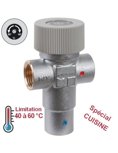 Mitigeur thermostatique de sécurité eau chaude cuisine 40 - 60°C - 3/4" - THERMADOR - CALEFFI