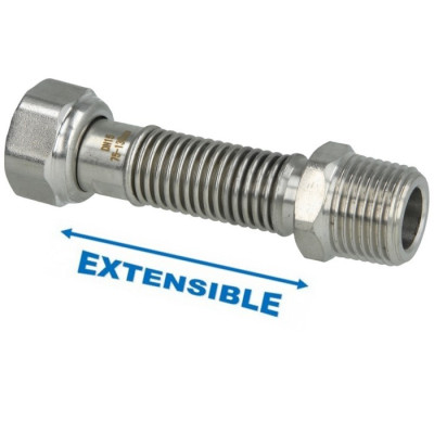 Flexible 1/2" (15x21) extensible 75 - 130 mm inox annelé