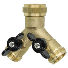 Raccord 3/4" Y 2 voies en laiton avec vannes intégrées pour arrosage