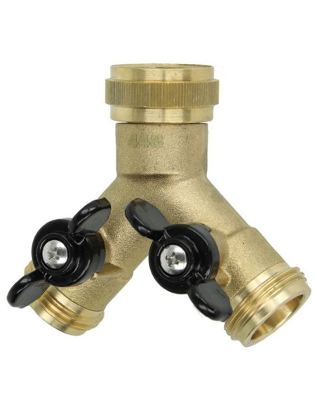 Raccord 3/4" Y 2 voies en laiton avec vannes intégrées pour arrosage