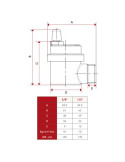 Dimensions Purgeur automatique 1/2" (15x21) équerre modèle compact - Sélection Plomberie Online
