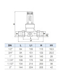 Dimensions Réducteur de pression MM 3/4" (20x27) réglable à lecture directe - DRV20/N - WATTS