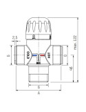 Dimensions mitigeur thermostatique eau chaude sanitaire 3/4" DN15 - TACONOVA 70 FS 